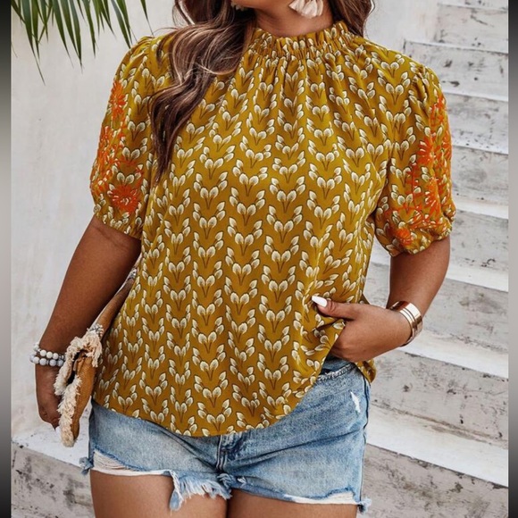 Boho plus size puff sleeve blouse - Picture 5 of 5